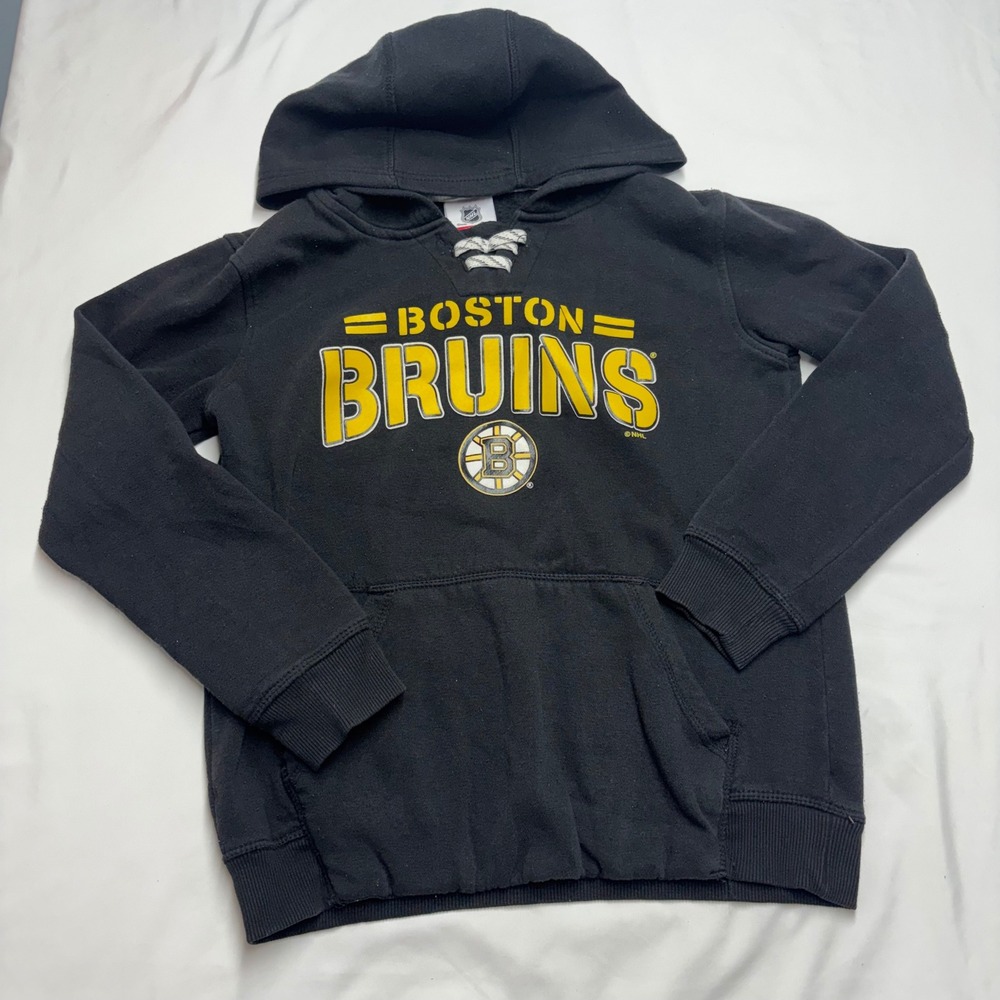 NHL Boston Bruins Youth Hoodie Black Lace Up Sweatshirt Size M 10/12